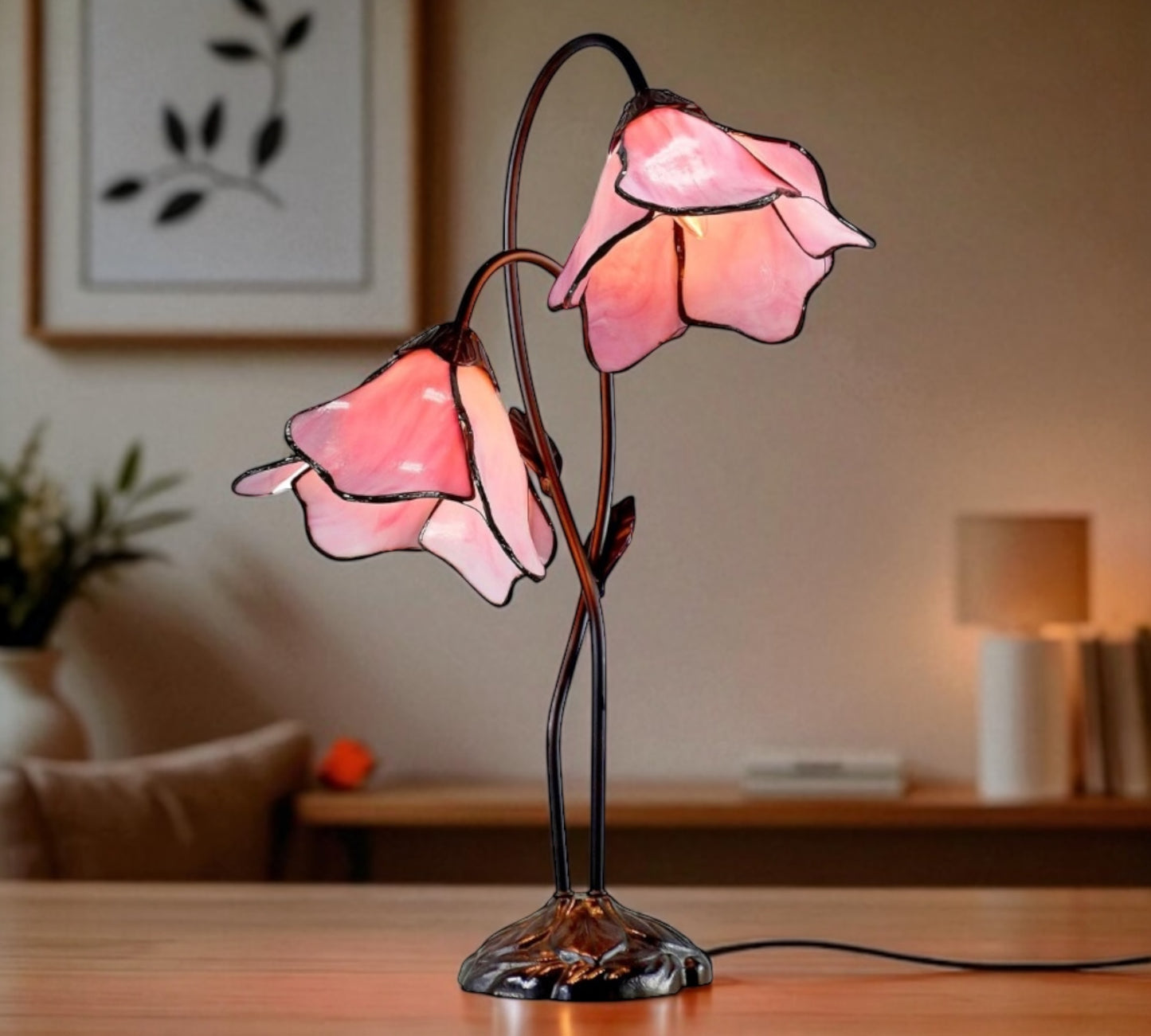 LARGR Water Lily Flower Style Tiffany Table Lamp (12034R)