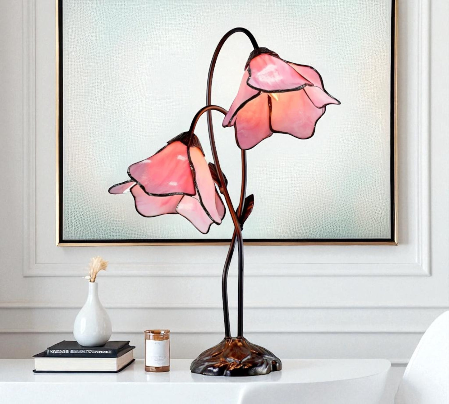 LARGR Water Lily Flower Style Tiffany Table Lamp (12034R)