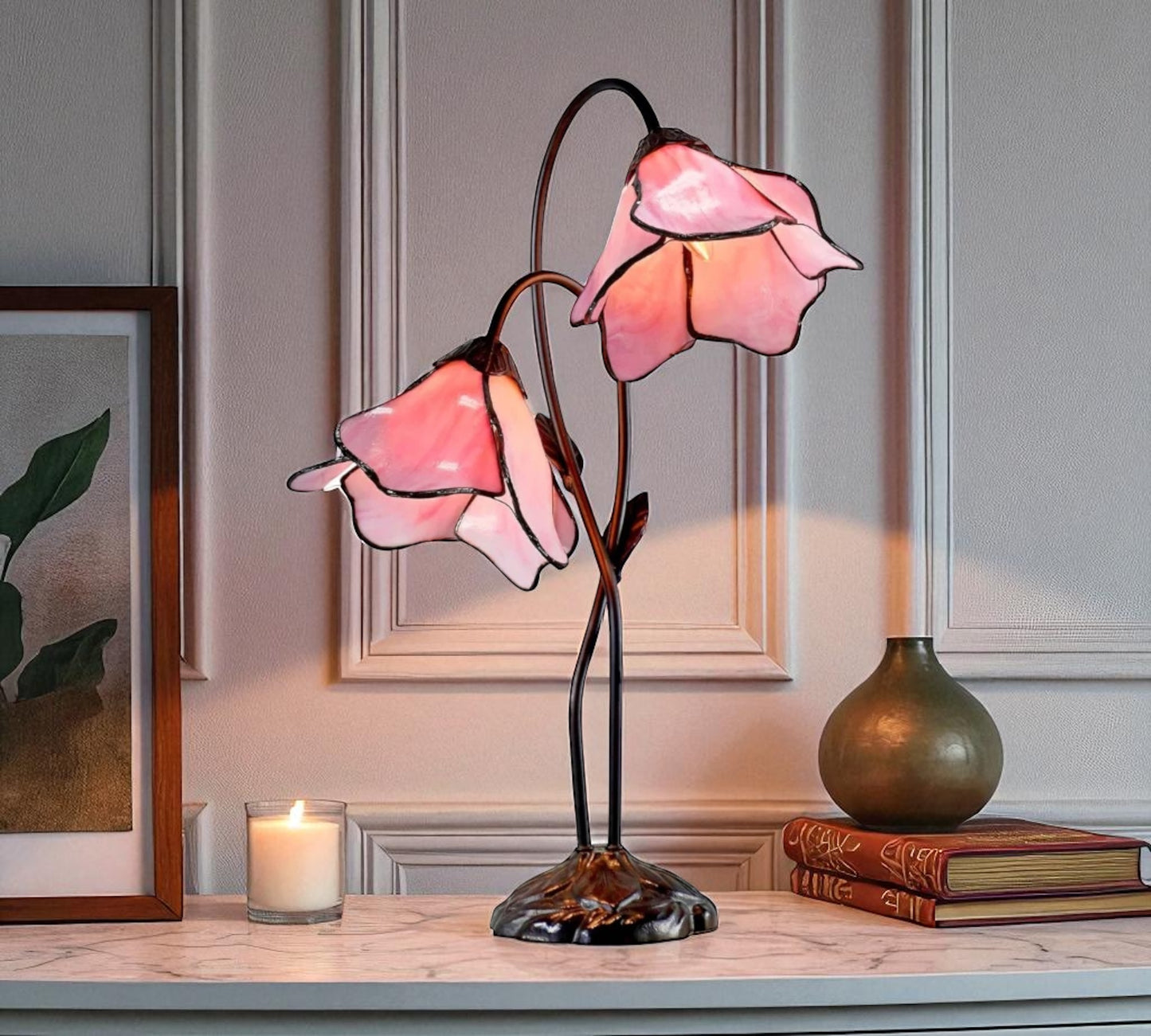 LARGR Water Lily Flower Style Tiffany Table Lamp (12034R)