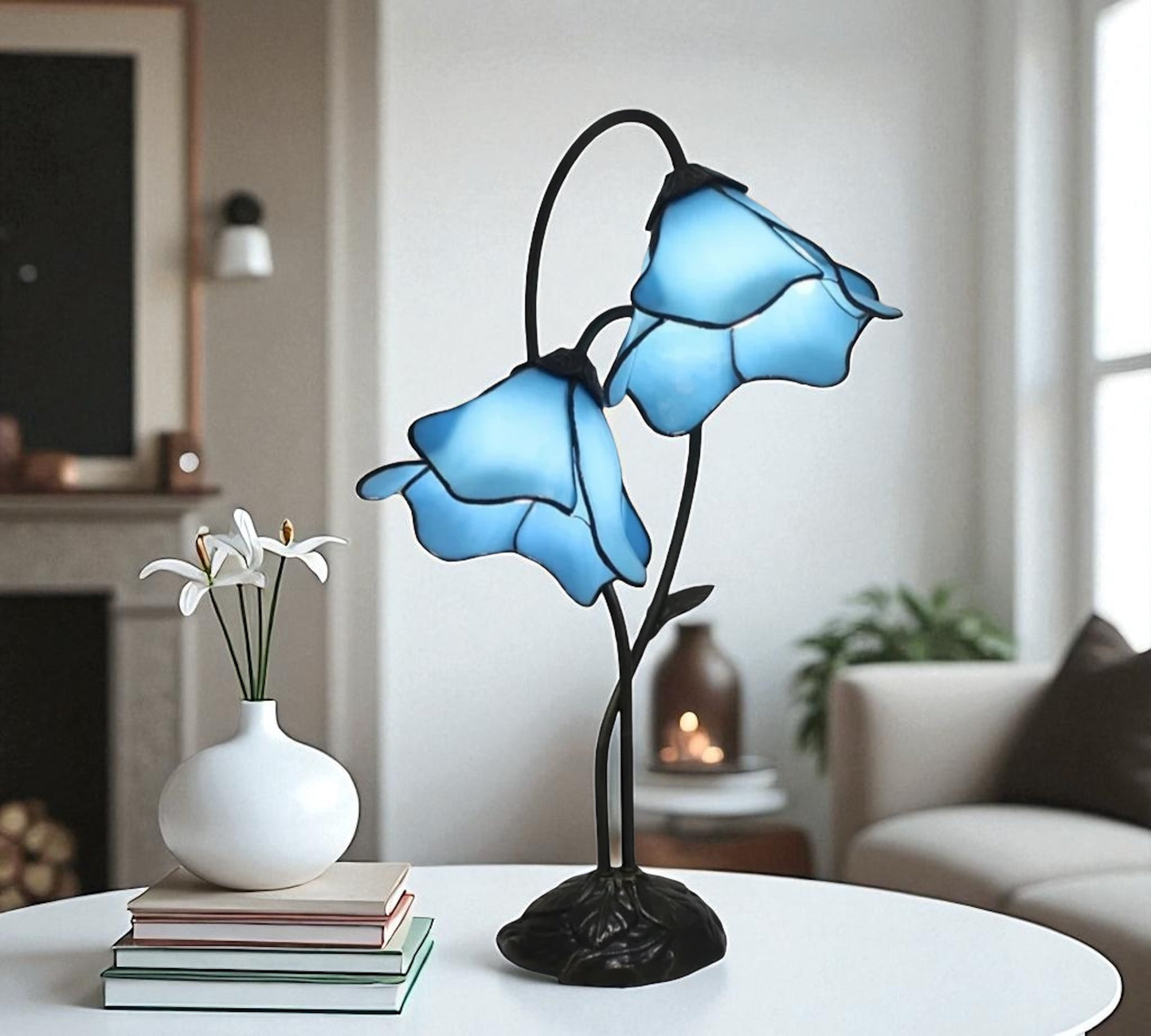 LARGR Water Lily Flower Style Tiffany Table Lamp (12034B)