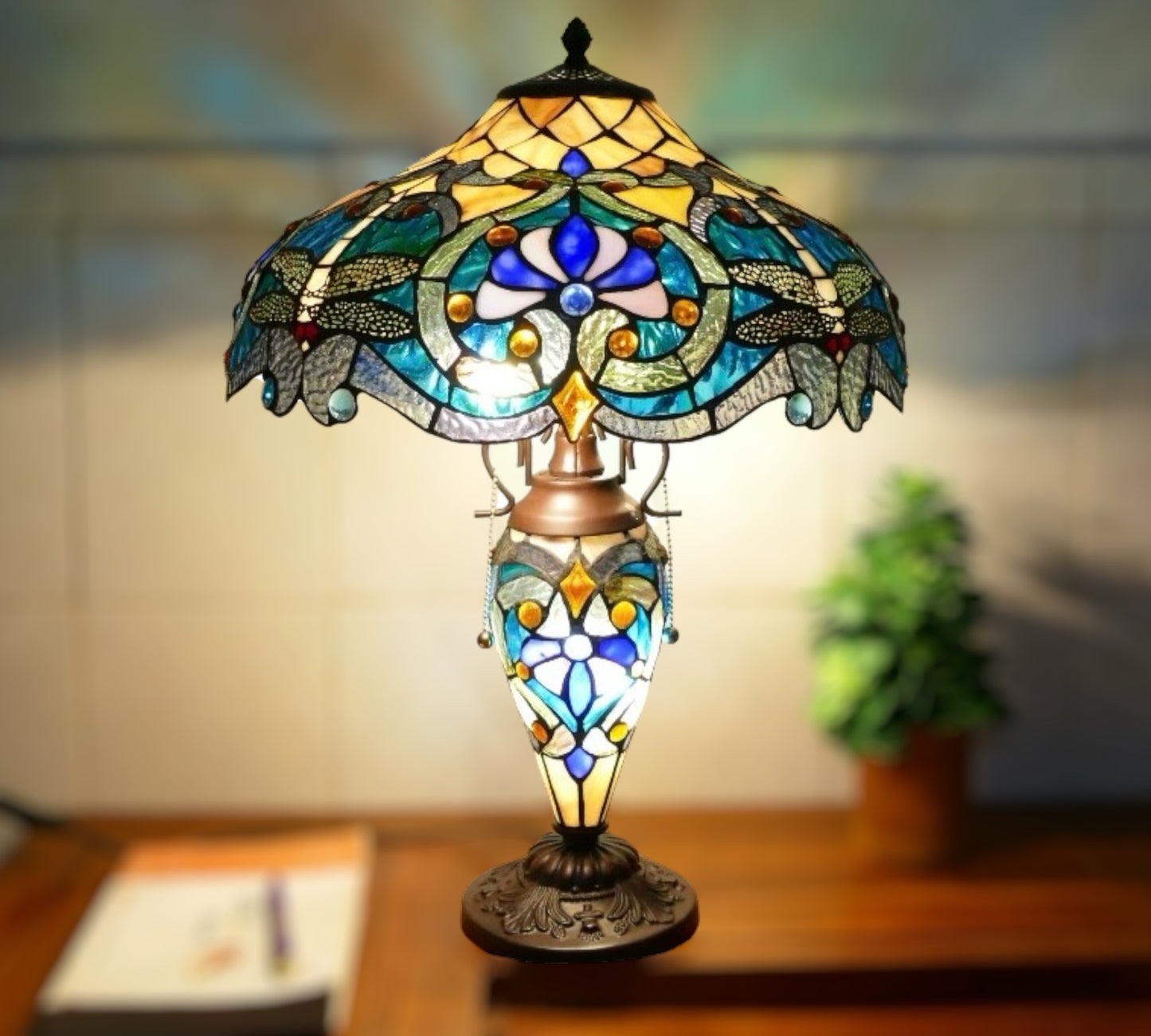 Tiffany Mother-Daughtser Vase Lamp 43cm Shade (15064)