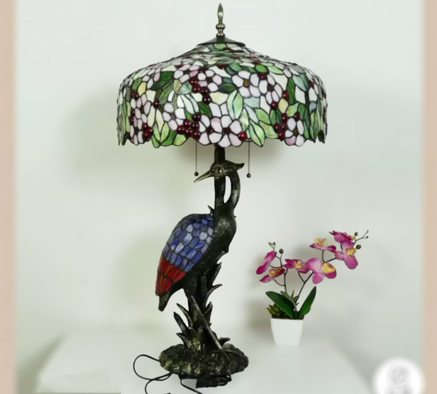 Tiffany Feather Crane Table Lamp 50cm Shade (15067)