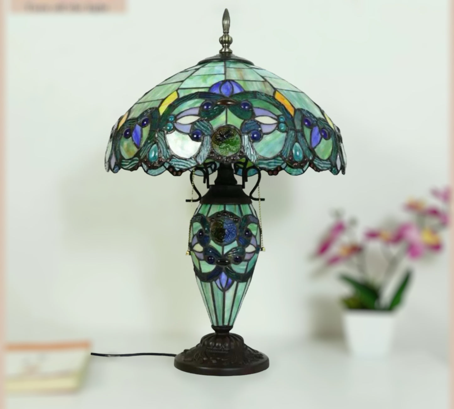 Tiffany Mother-Daughtser Vase Lamp 40cm Shade (15066)